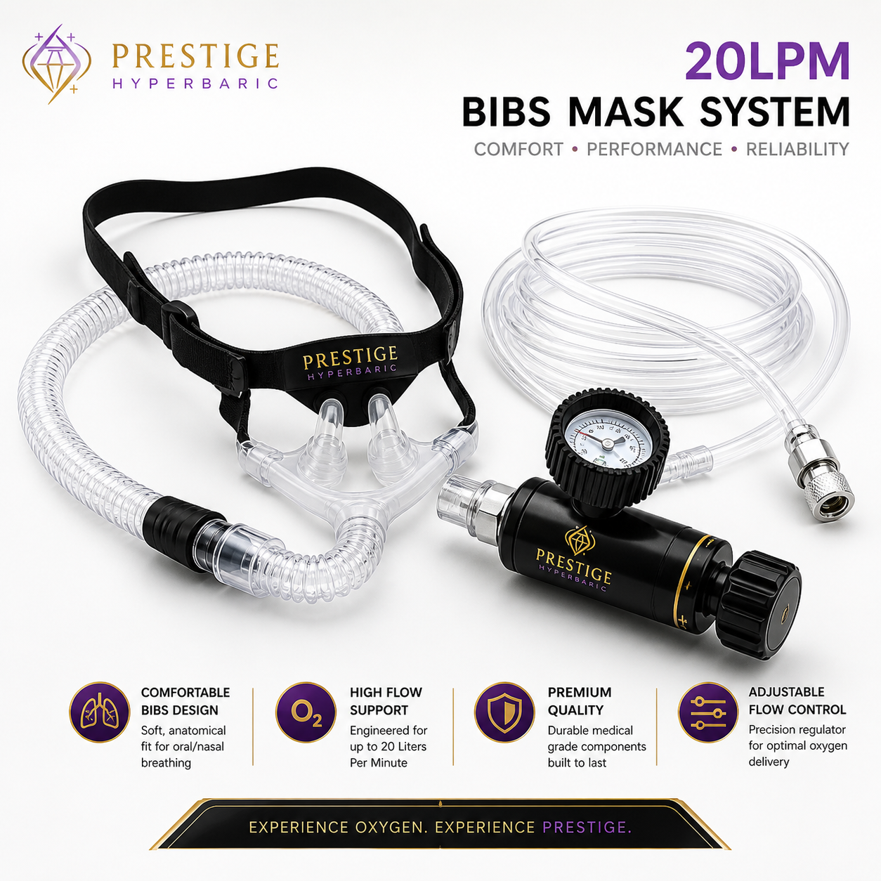 20 LPM BIBS mask system — built-in breathing system for Prestige Hyperbaric chambers