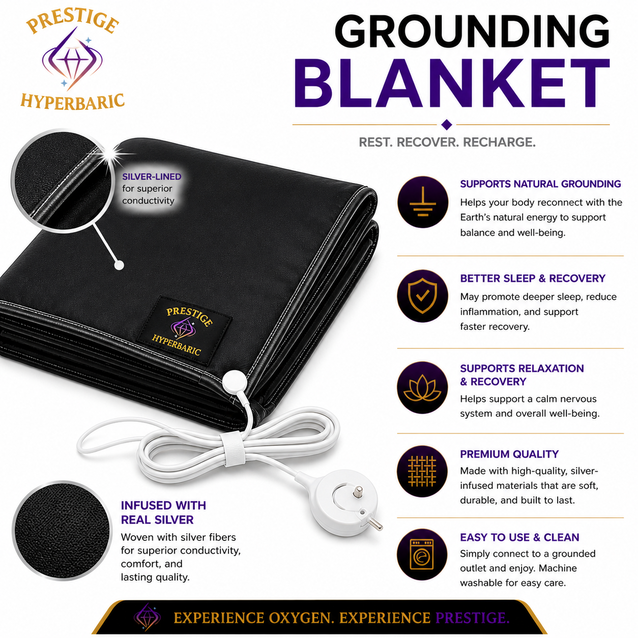 Grounding accessories for use inside a hyperbaric chamber