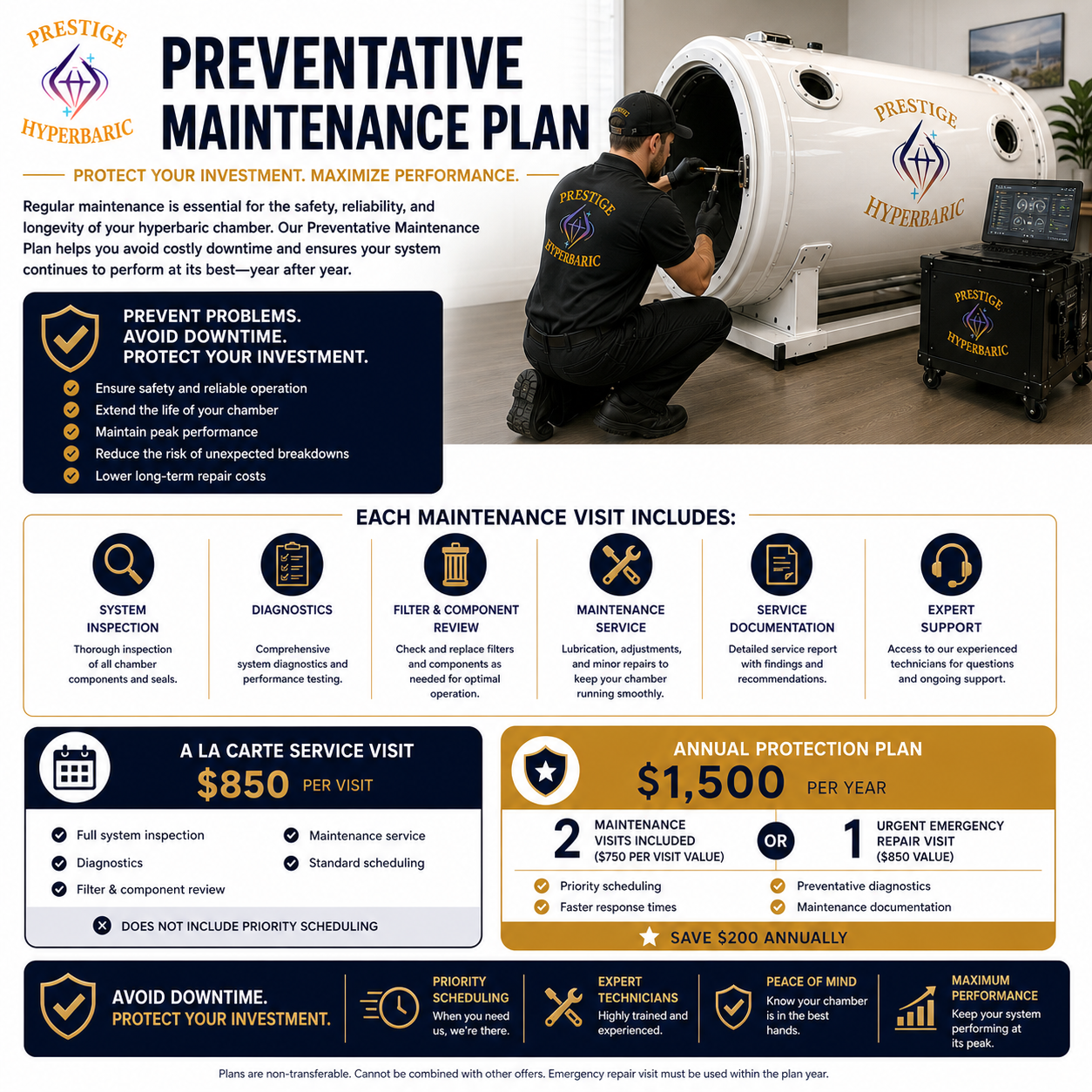 Prestige Hyperbaric in-house service team maintaining a chamber