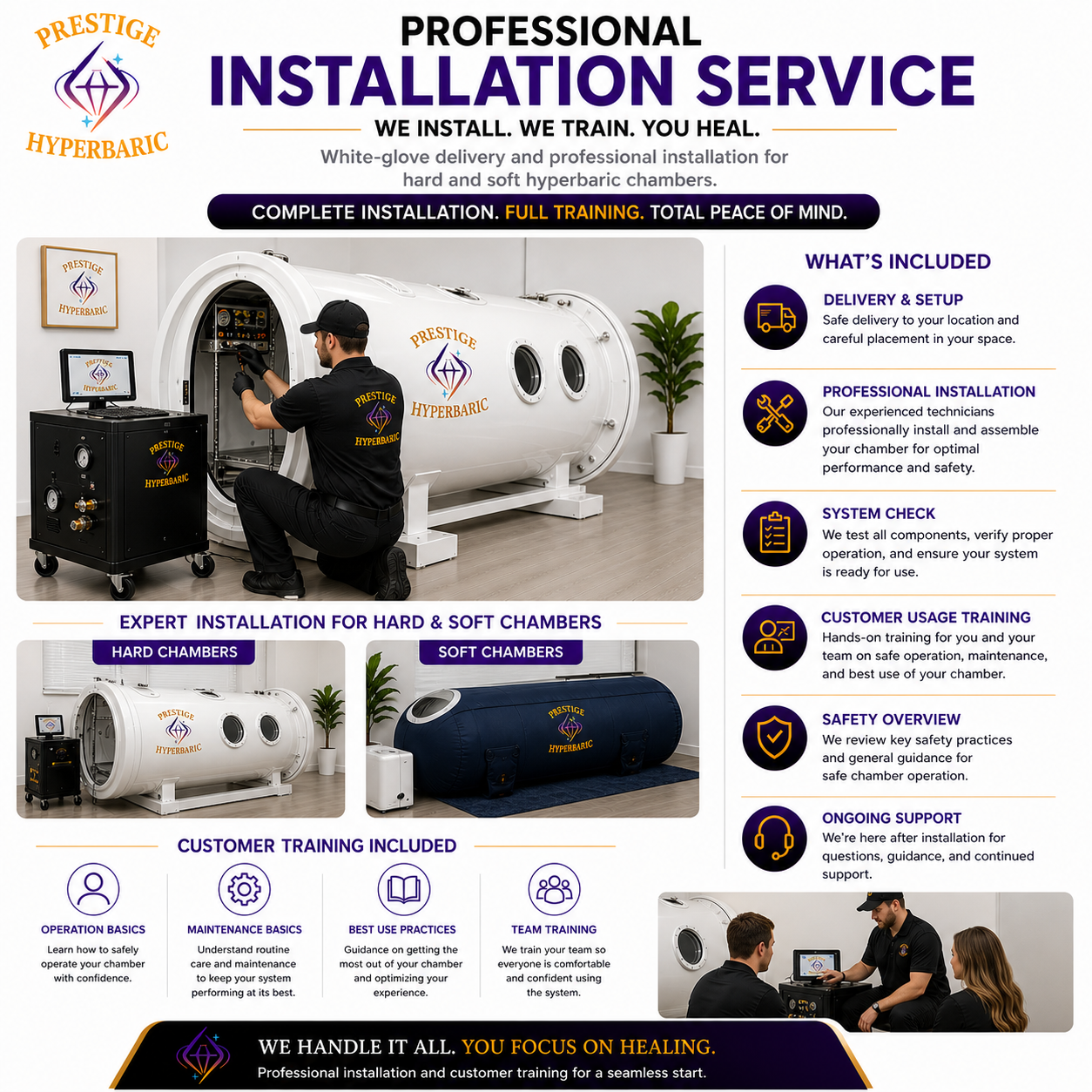 Professional on-site installation service for Prestige Hyperbaric chambers