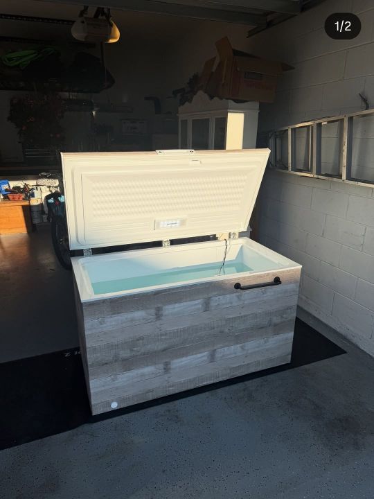 Prestige Cold Plunge — Florida-built, Whitewash Pine wrap, garage installation