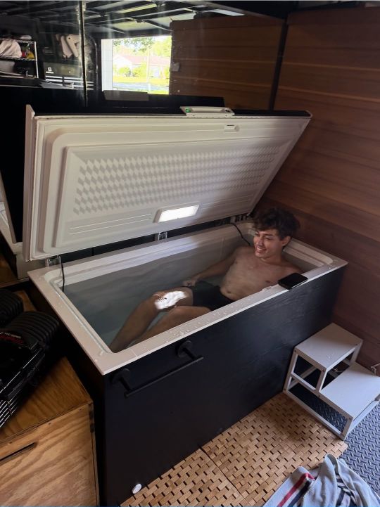 Customer using Prestige Cold Plunge — lifestyle in-use shot