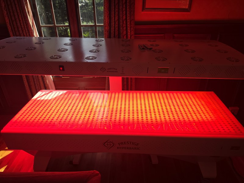 Customer install: Prestige Pro Modular 9-Wavelength Red Light Therapy Bed installed in a home sitting room in Fairfield, CT
