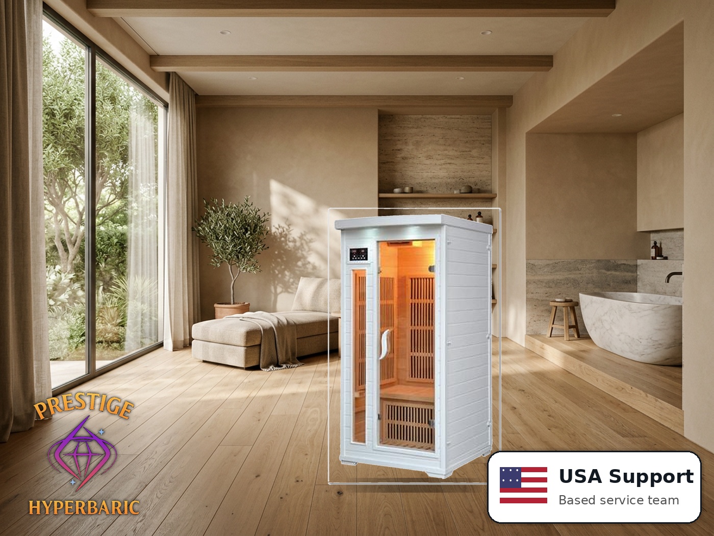 Prestige Wellness Alpine White Solo Sauna lifestyle product image