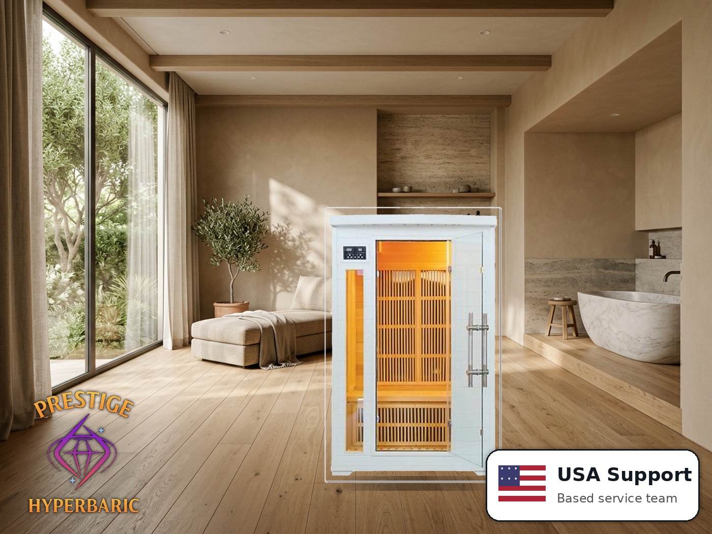 Prestige Wellness Alpine White Duo Sauna lifestyle product image