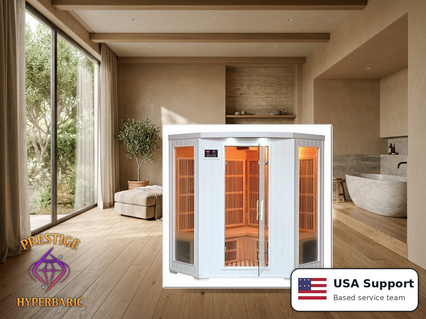 Prestige Wellness Alpine White Grand Trio Corner Sauna lifestyle product image