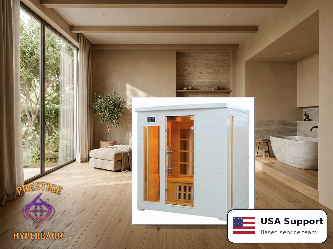 Prestige Wellness Alpine White Quad Sauna lifestyle product image