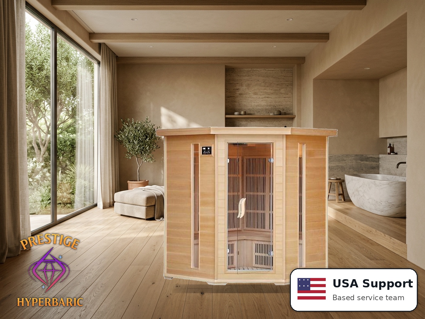 Prestige Wellness Classic Carbon Grand Trio Corner Sauna lifestyle product image