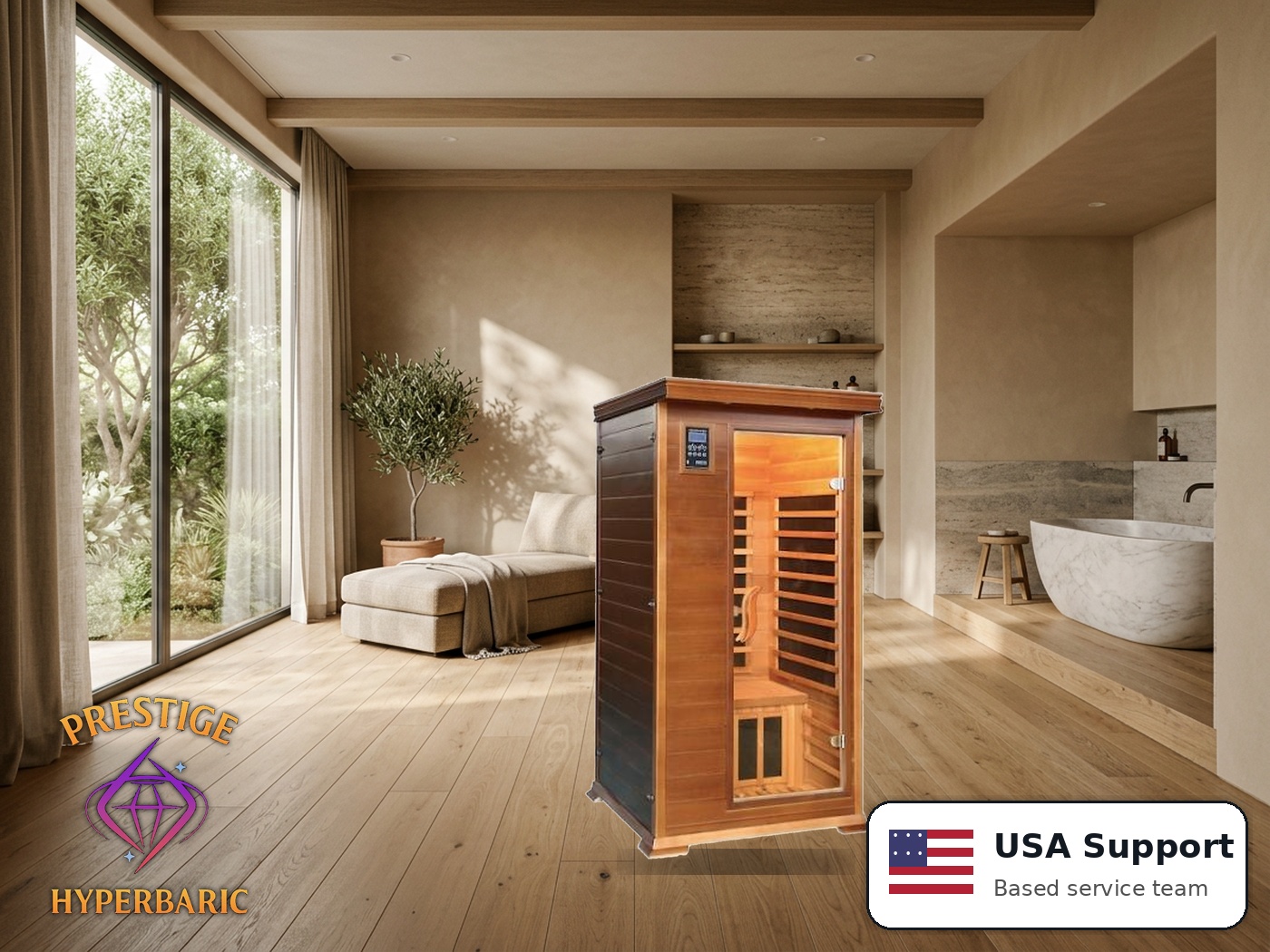 Prestige Wellness Cedar Carbon Solo Sauna lifestyle product image