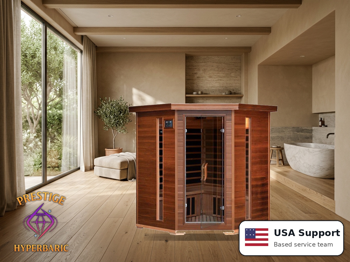 Prestige Wellness Cedar Carbon Grand Trio Corner Sauna lifestyle product image