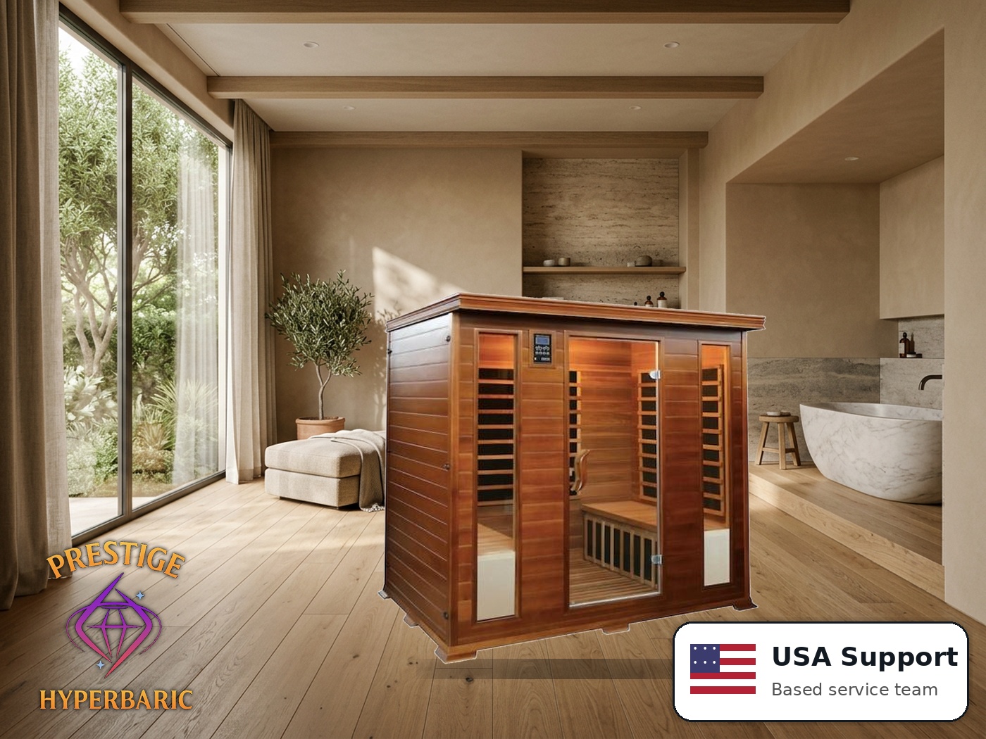 Prestige Wellness Cedar Carbon Quad Sauna lifestyle product image