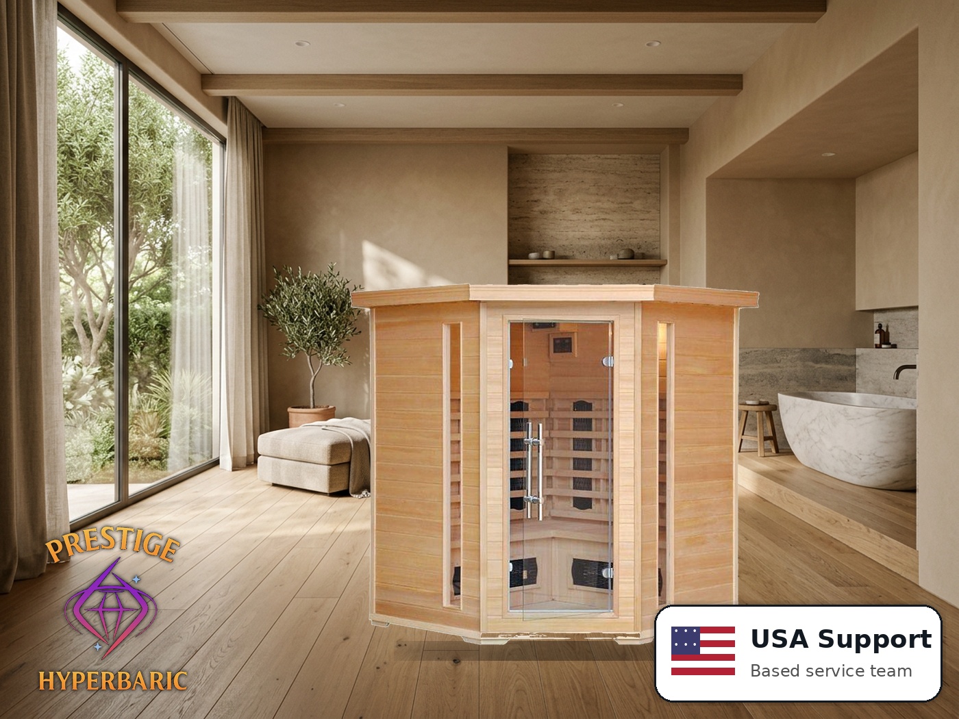 Prestige Wellness Ceramic Ease Grand Trio Corner Sauna lifestyle product image
