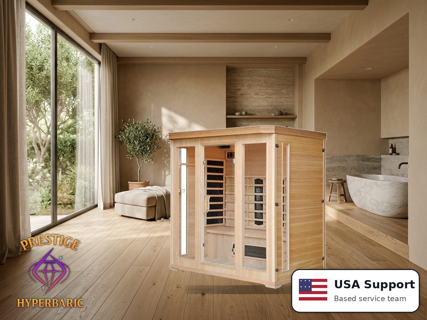 Prestige Wellness Hybrid Heat Quad Sauna lifestyle product image