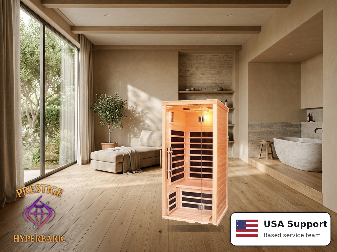 Prestige Wellness Panorama Glass Solo Sauna lifestyle product image