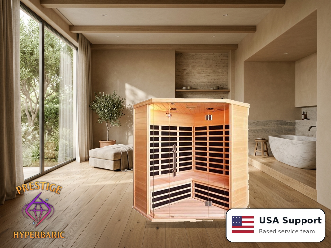 Prestige Wellness Panorama Glass Grand Trio Corner Sauna lifestyle product image
