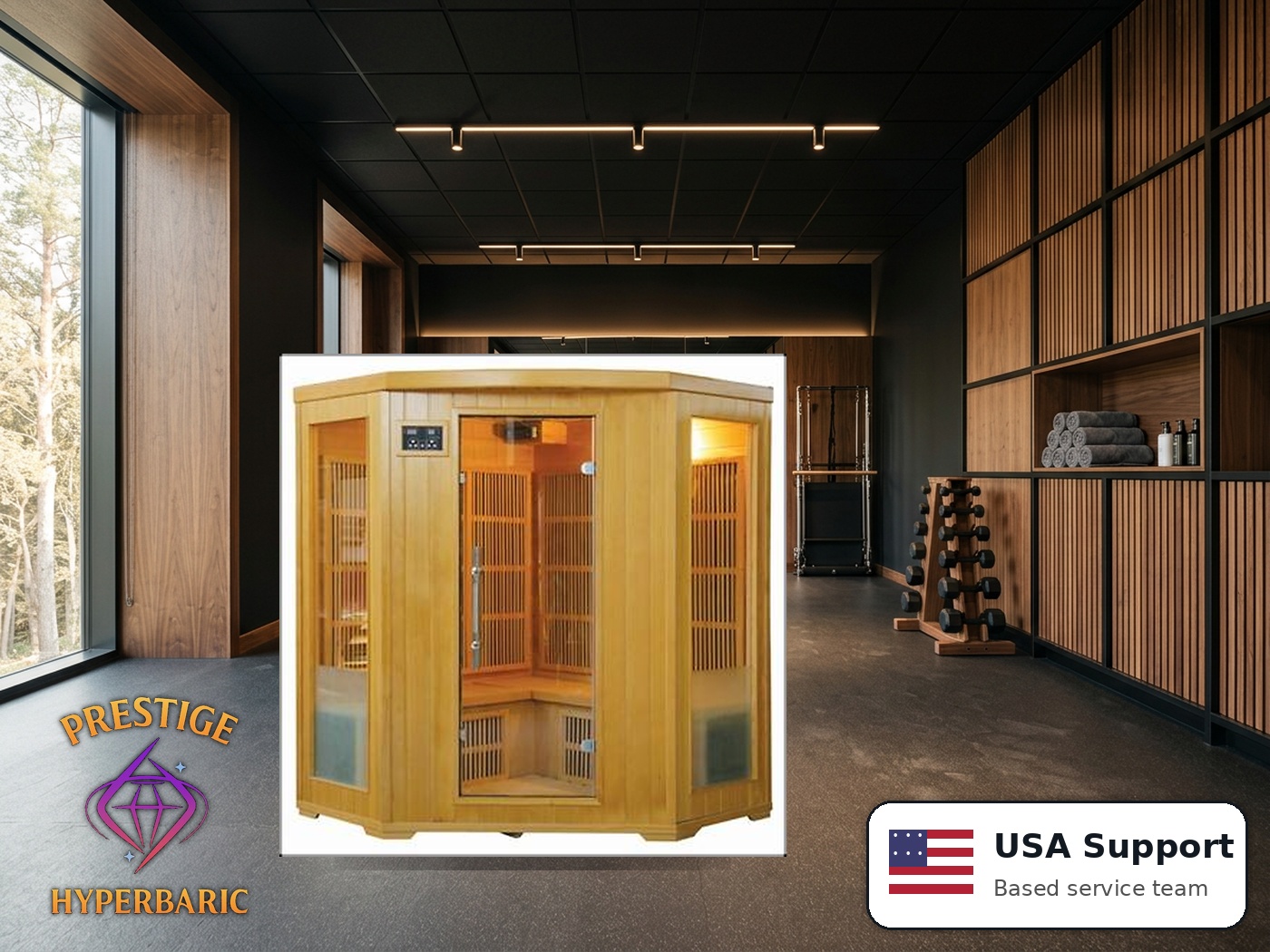 Prestige Wellness Signature Carbon Grand Trio Corner Sauna lifestyle product image